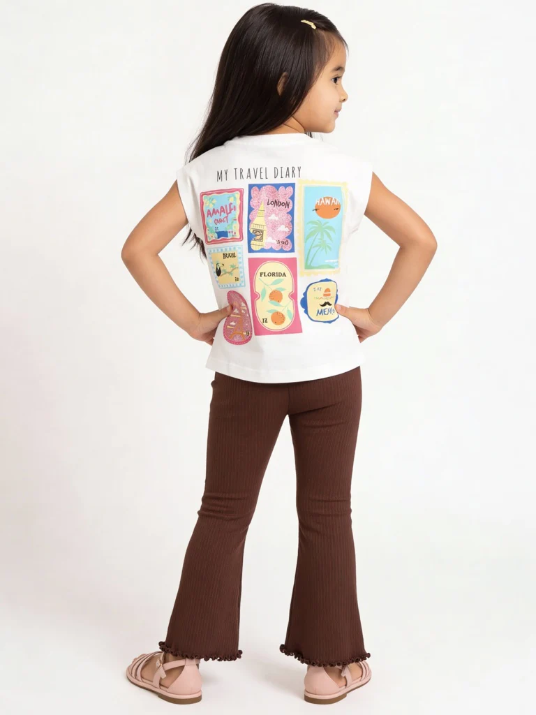 HOP Kids Girls Off-White Graphic Printed Cotton T-Shirt - Image 3