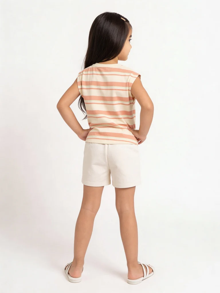 HOP Kids Girls Off-White Heart Pocket Cotton Shorts - Image 3