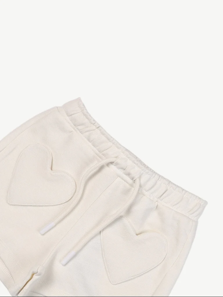 HOP Kids Girls Off-White Heart Pocket Cotton Shorts - Image 6