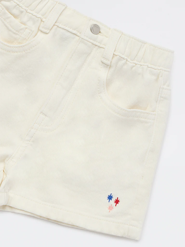 HOP Kids Girls Off-White High-Rise Cotton Shorts - Image 6