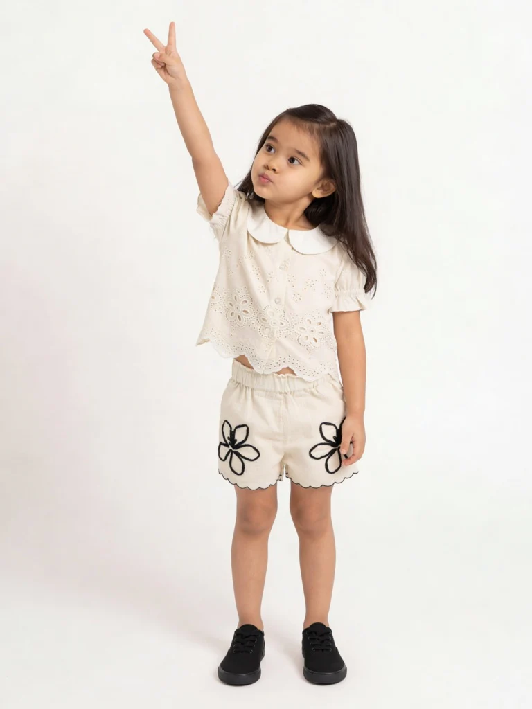 HOP Kids Girls Off-White High-Rise Cotton Shorts