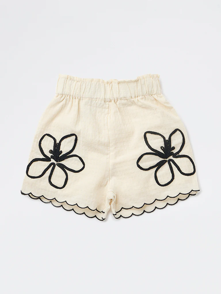 HOP Kids Girls Off-White High-Rise Cotton Shorts - Image 3