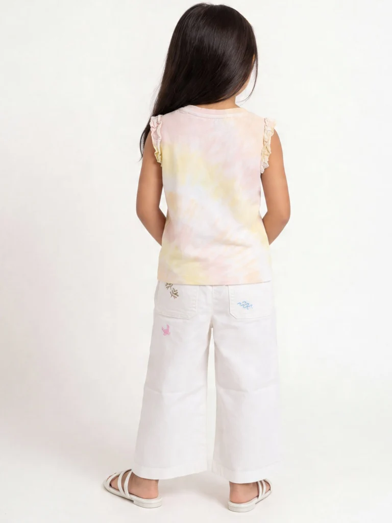 HOP Kids Girls Off-White Nautical Print Straight Jeans - Image 2