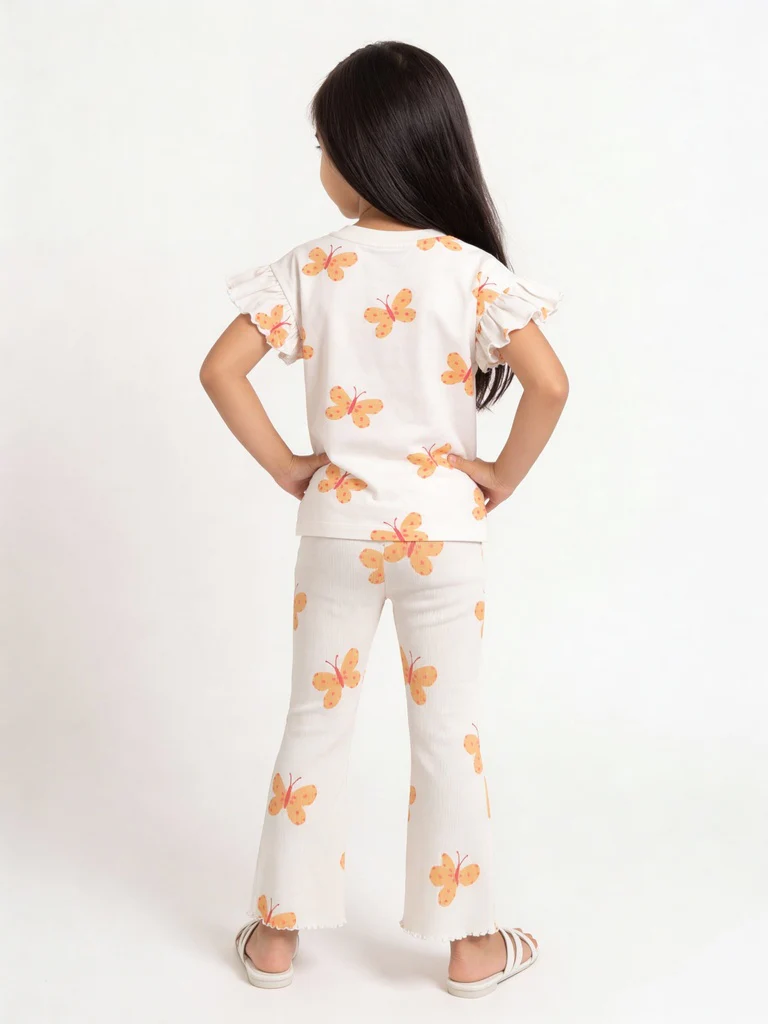 HOP Kids Girls Off-White Printed Cotton-Blend Top and Pants Set - Image 2