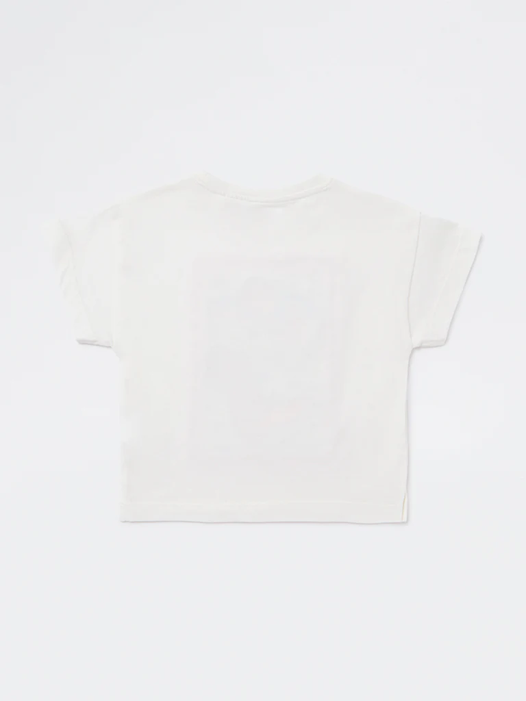 HOP Kids Girls Off-White Printed Cotton T-Shirt - Image 5