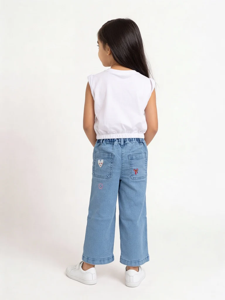 HOP Kids Girls Off-White Printed Cotton T-Shirt - Image 2