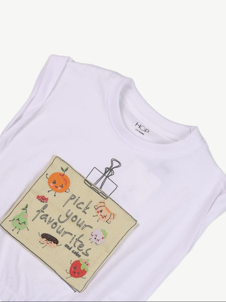 HOP Kids Girls Off-White Printed Cotton T-Shirt - Image 5