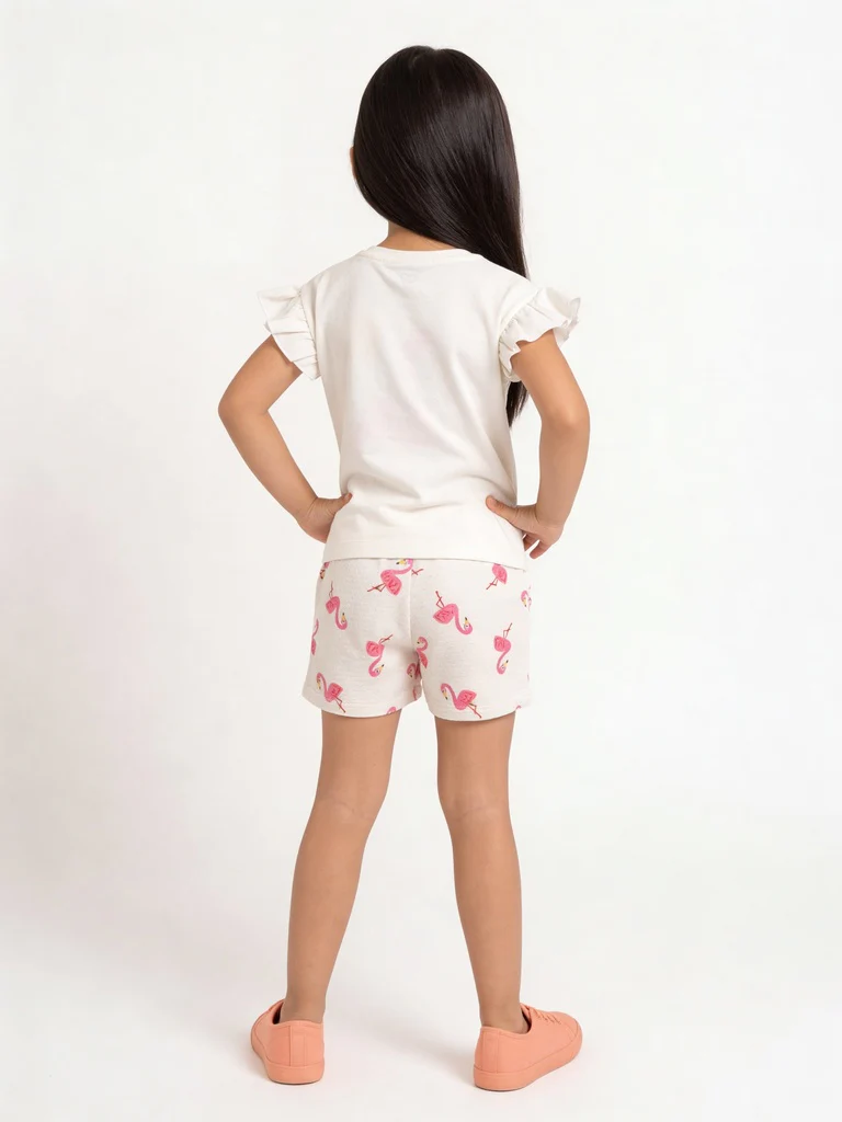 HOP Kids Girls Off-White Printed Cotton Top and Shorts Set - Image 3