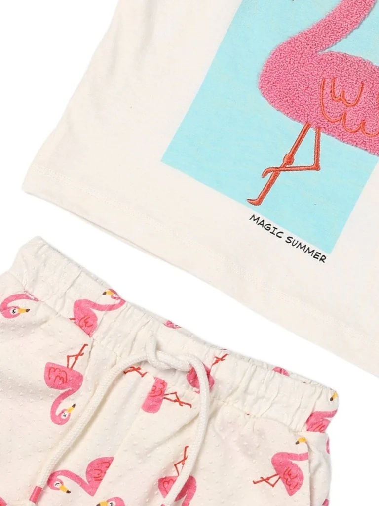 HOP Kids Girls Off-White Printed Cotton Top and Shorts Set - Image 6