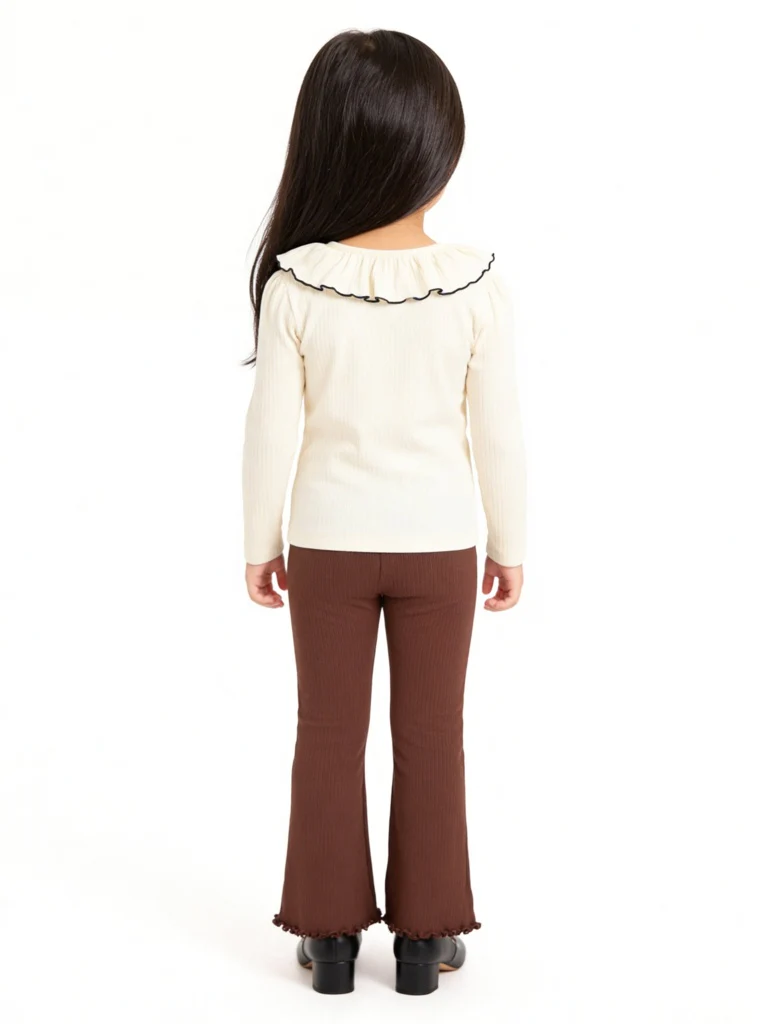 HOP Kids Girls Off-White Ribbed Bow-Detail Cotton-Blend Top - Image 3