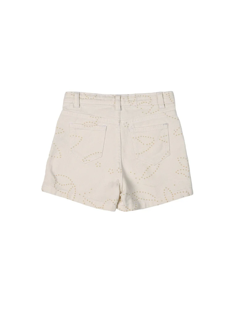 HOP Kids Girls Off-White Schiffli Pattern Denim Shorts - Image 4