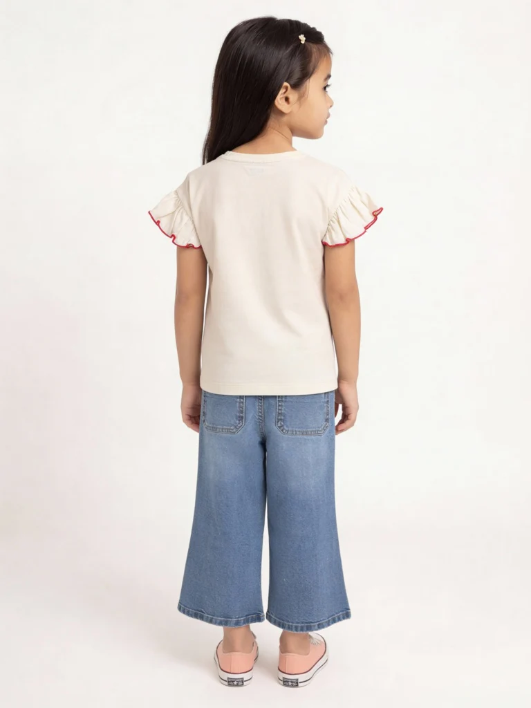 HOP Kids Girls Off-White Sea-Life Embroidered Cotton Top - Image 2