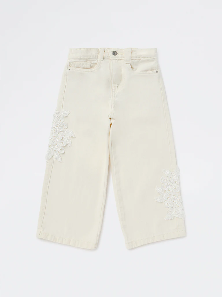 HOP Kids Girls Off-White Straight-Fit High-Rise Jeans - Image 3