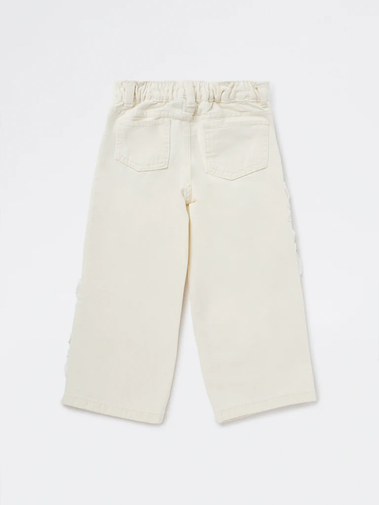 HOP Kids Girls Off-White Straight-Fit High-Rise Jeans - Image 4