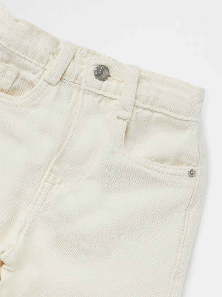 HOP Kids Girls Off-White Straight-Fit High-Rise Jeans - Image 5