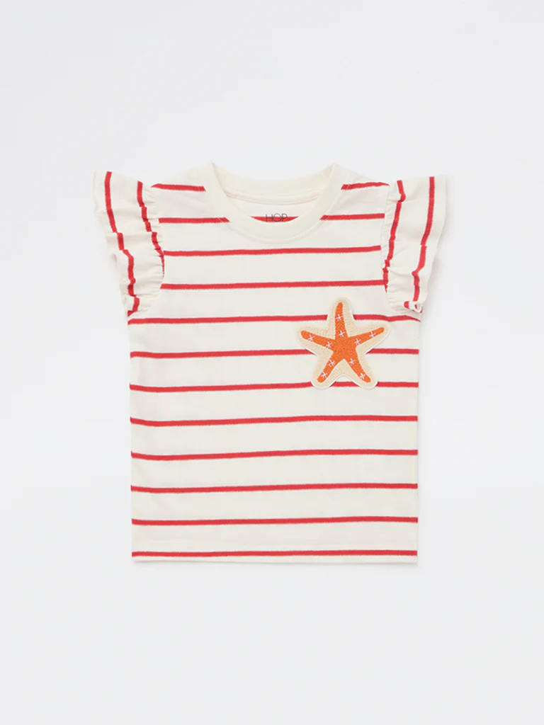 HOP Kids Girls Off-White Striped Cotton Top - Image 4