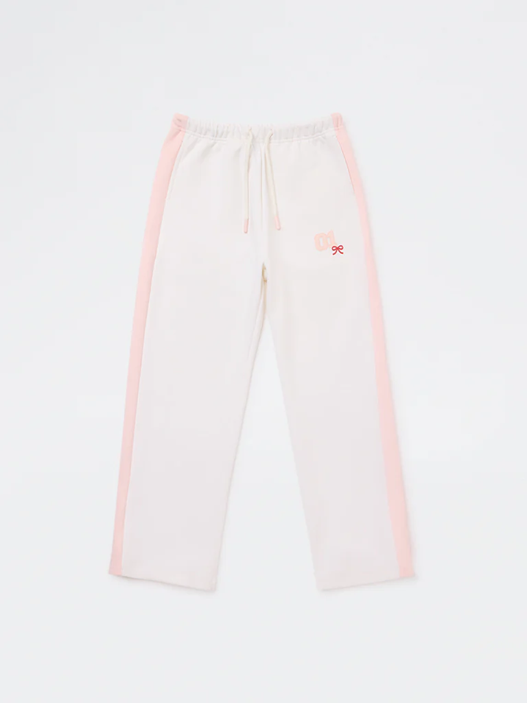 HOP Kids Girls Off-White Striped Mid-Rise Track Pants