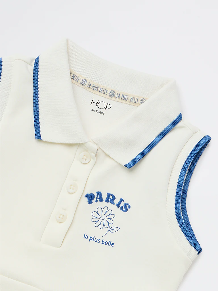 HOP Kids Girls Off-White Text-Detailed Tennis Dress - Image 5
