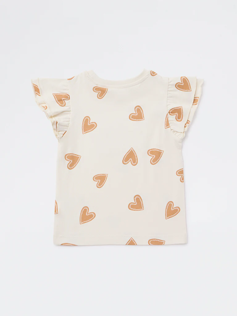 HOP Kids Girls Off-White Text Embellished Cotton Top - Image 5