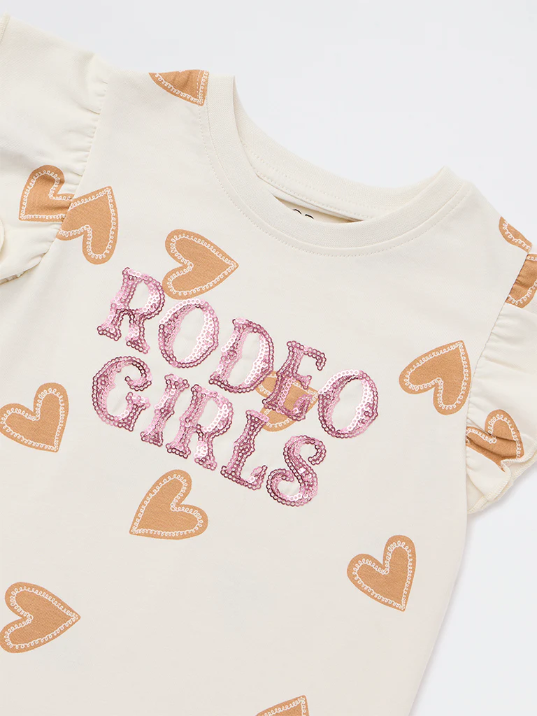HOP Kids Girls Off-White Text Embellished Cotton Top - Image 6