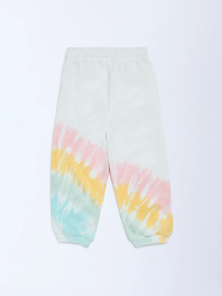 HOP Kids Girls Off-White Tie-Dye High-Rise Cotton-Blend Joggers - Image 5