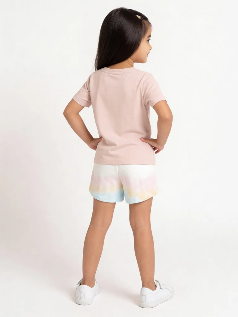 HOP Kids Girls Off-White Tie-Dye Pattern High-Rise Cotton Shorts - Image 3