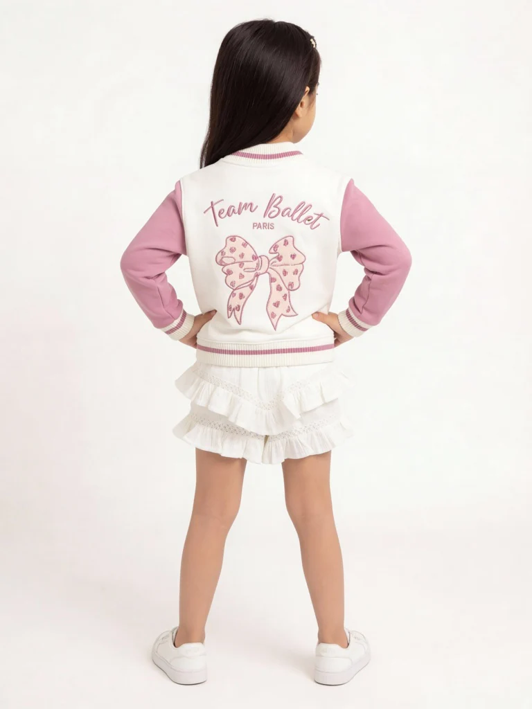 HOP Kids Girls Off-White Typographic Cotton-Blend Jacket - Image 2