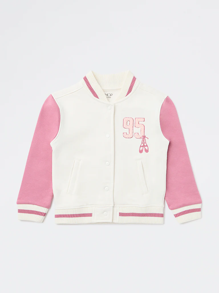 HOP Kids Girls Off-White Typographic Cotton-Blend Jacket - Image 3