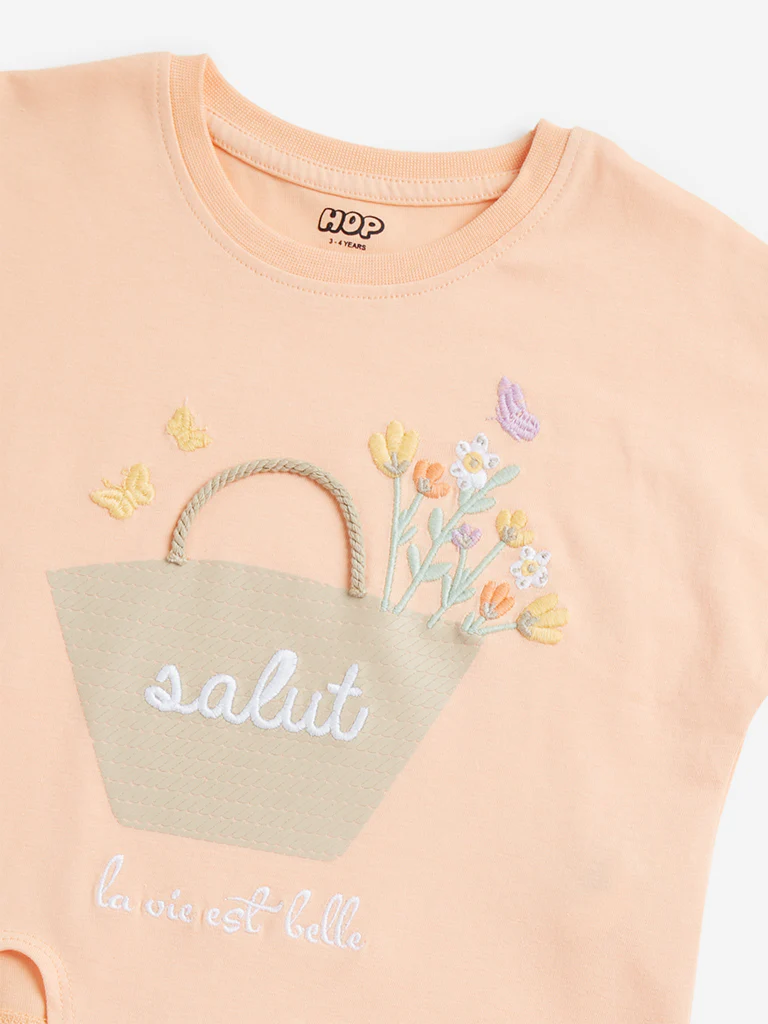 HOP Kids Girls Peach Basket Pattern Tie-Up Cotton Top - Image 3