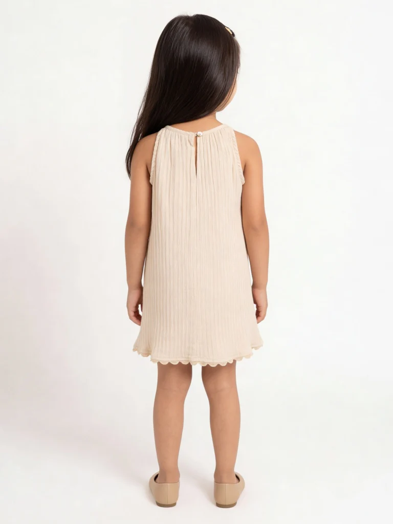 HOP Kids Girls Peach Embroidered A-Line Cotton-Blend Dress - Image 2