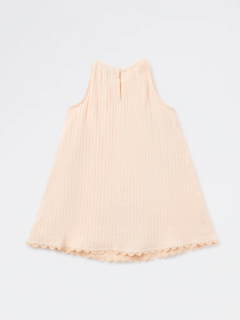 HOP Kids Girls Peach Embroidered A-Line Cotton-Blend Dress - Image 4