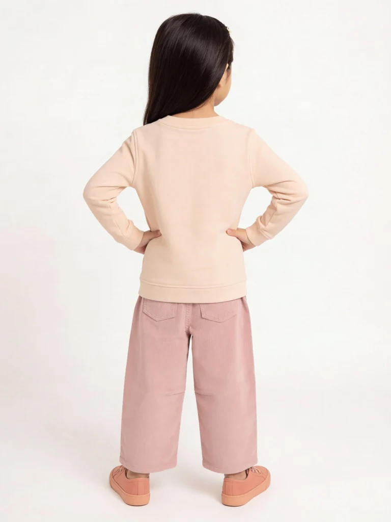 HOP Kids Girls Peach Floral Embroidered Cotton-Blend Sweatshirt - Image 2