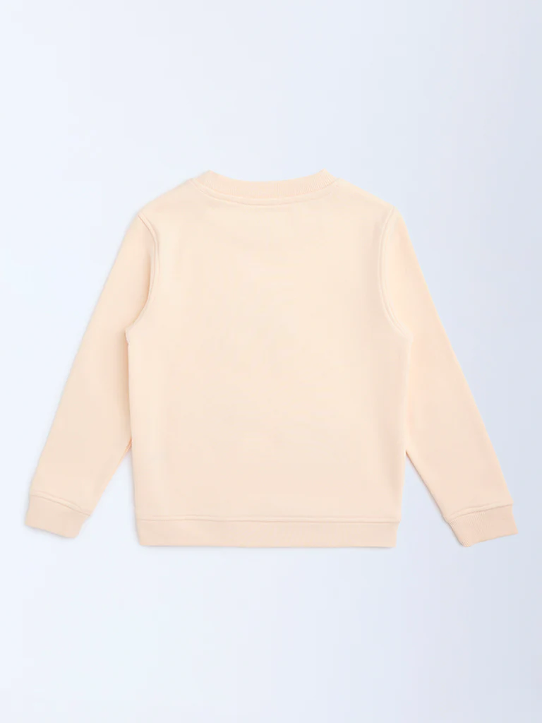 HOP Kids Girls Peach Floral Embroidered Cotton-Blend Sweatshirt - Image 4