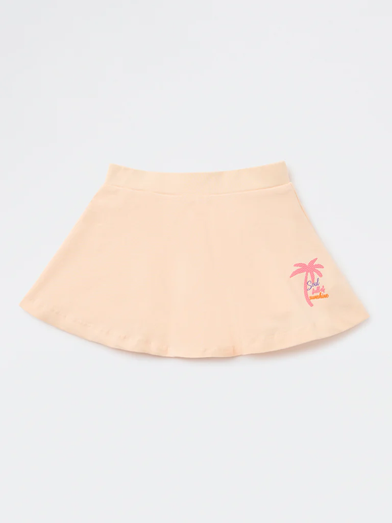 HOP Kids Girls Peach Printed High-Rise Cotton Skirt - Image 4