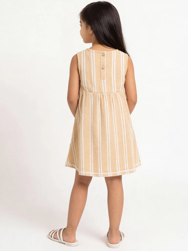 HOP Kids Girls Peach Striped Cotton-Blend A-Line Dress - Image 3