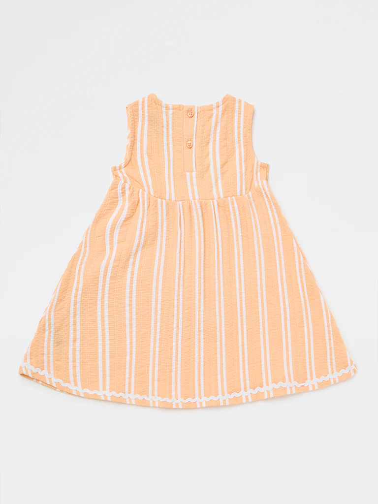 HOP Kids Girls Peach Striped Cotton-Blend A-Line Dress - Image 5
