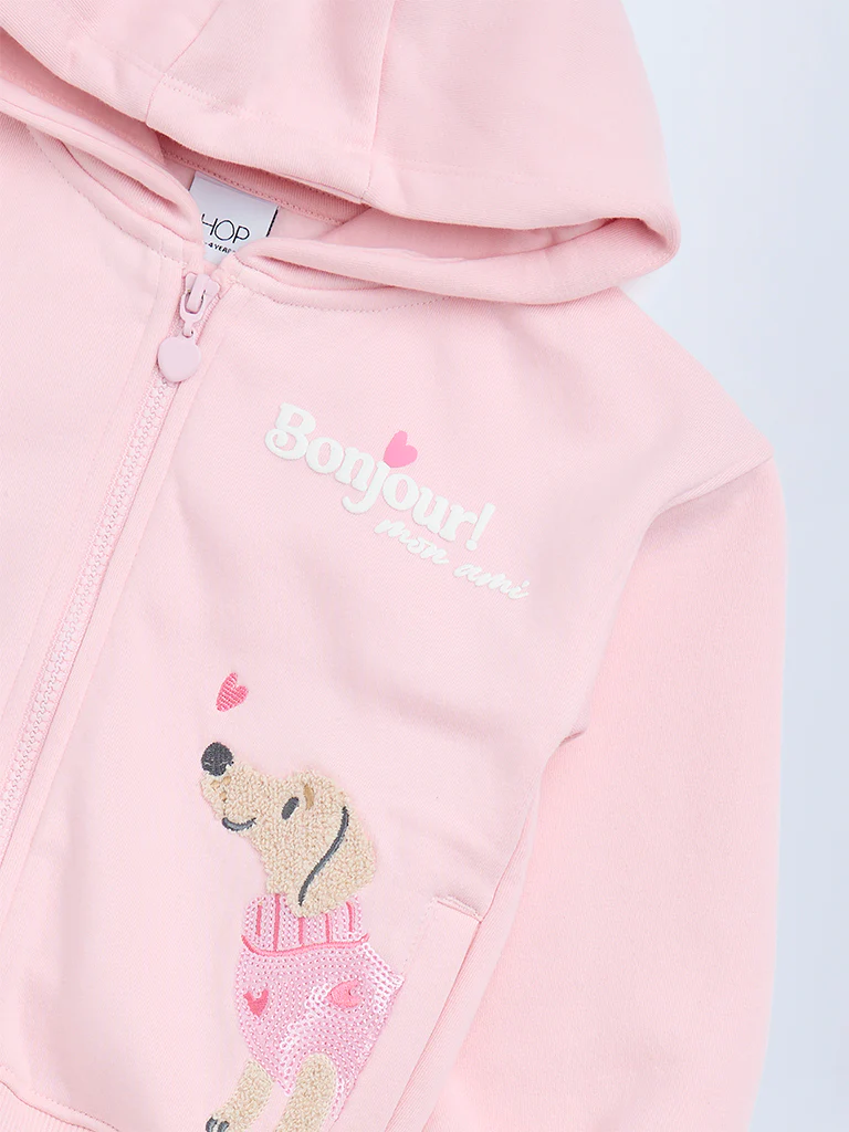 HOP Kids Girls Pink Animal Design Cotton-Blend Hoodie - Image 6