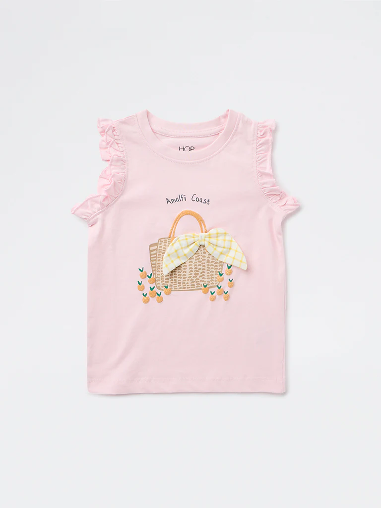 HOP Kids Girls Pink Bow-Detailed Cotton Top - Image 4