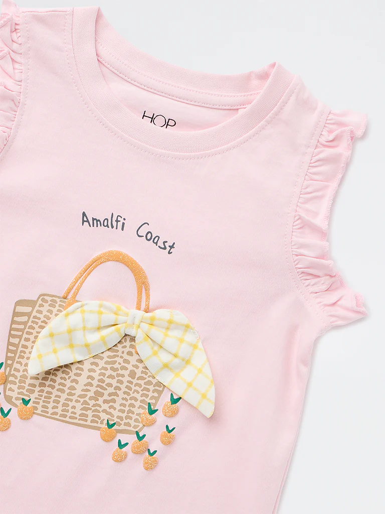 HOP Kids Girls Pink Bow-Detailed Cotton Top - Image 6