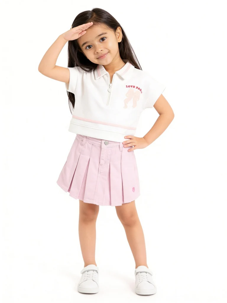 HOP Kids Girls Pink Box Pleated High-Rise Denim Skorts