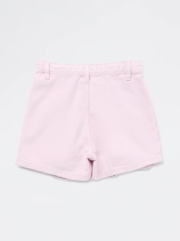 HOP Kids Girls Pink Box Pleated High-Rise Denim Skorts - Image 5
