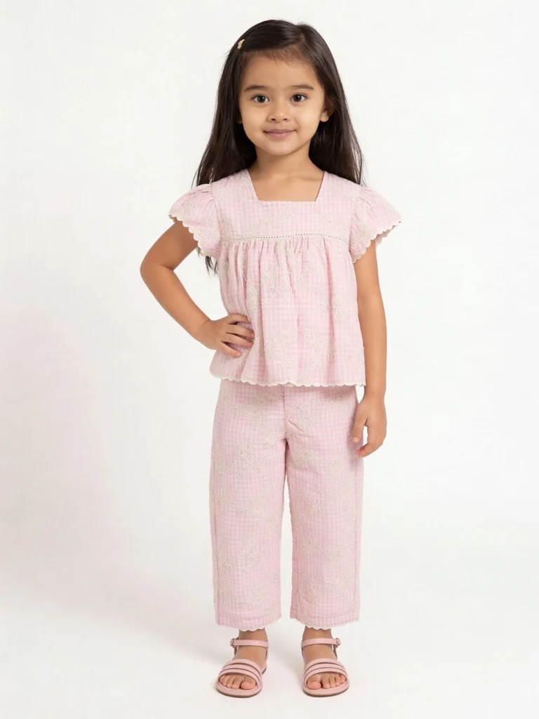 HOP Kids Girls Pink Checkered Cotton Top