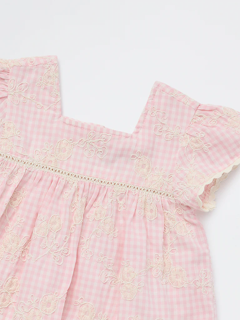 HOP Kids Girls Pink Checkered Cotton Top - Image 5