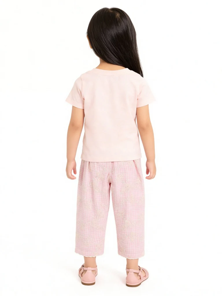 HOP Kids Girls Pink Checkered High-Rise Cotton Pants - Image 2