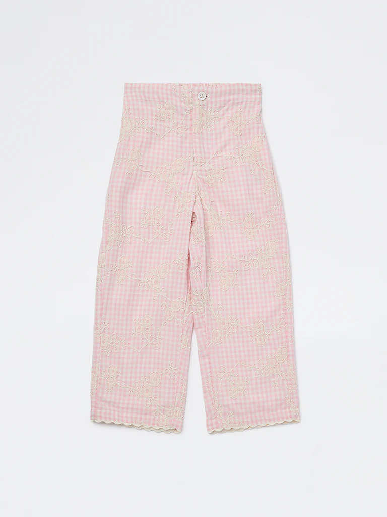 HOP Kids Girls Pink Checkered High-Rise Cotton Pants - Image 3