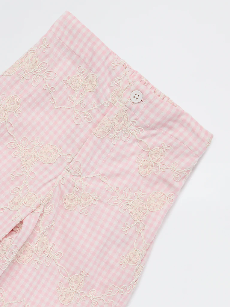HOP Kids Girls Pink Checkered High-Rise Cotton Pants - Image 5