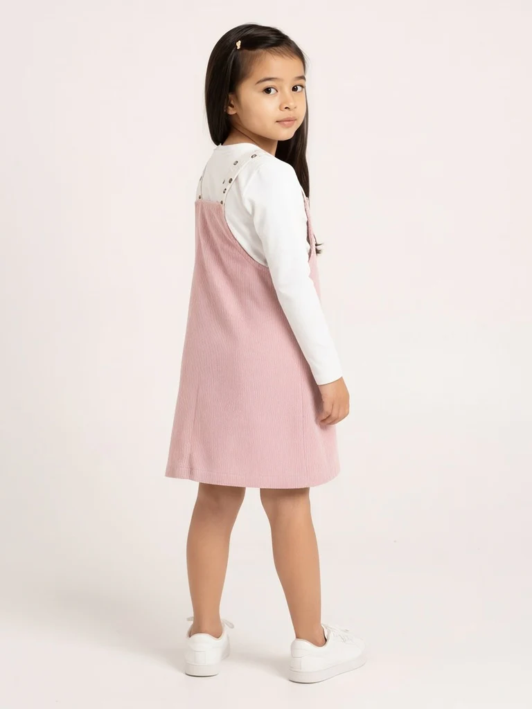 HOP Kids Girls Pink Corduroy Pinafore with T-Shirt Set - Image 2