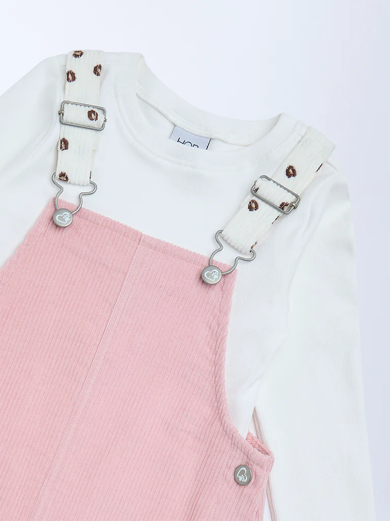 HOP Kids Girls Pink Corduroy Pinafore with T-Shirt Set - Image 5