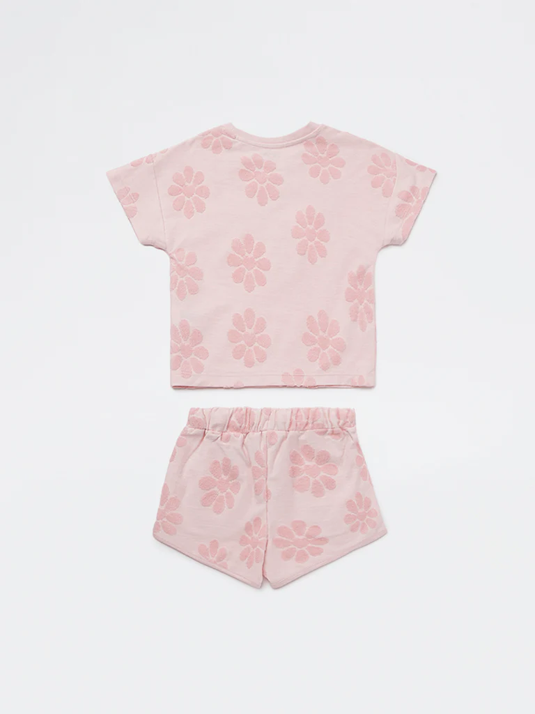 HOP Kids Girls Pink Cotton-Blend T-Shirt and Shorts Set - Image 2