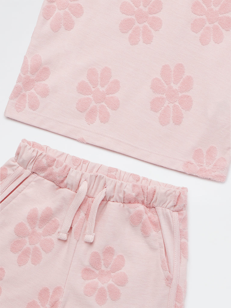 HOP Kids Girls Pink Cotton-Blend T-Shirt and Shorts Set - Image 3